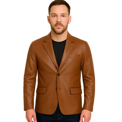 Men’s Cognac Brown Leather Blazer Jacket