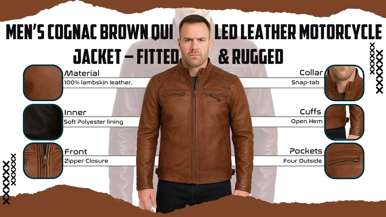 Men’s Cognac Brown Quilted Leather Motorcycle Jacket