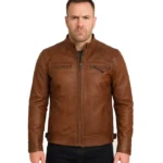 Men’s Cognac Brown Quilted Leather Motorcycle Jacket