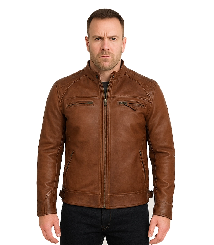 Men’s Cognac Brown Quilted Leather Motorcycle Jacket Men’s Cognac Brown Quilted Leather Motorcycle Jacket