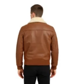 Men’s Cognac Leather Bomber Jacket with Fur Collar