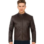 Men’s Dark Brown Cowhide Leather Cafe Racer Jacket