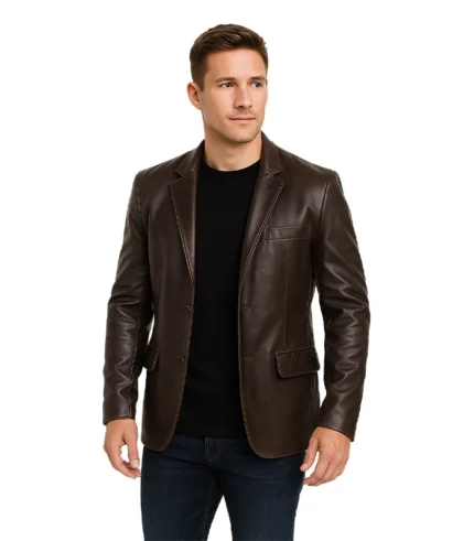 Men’s Dark Brown Rub Off Leather Blazer