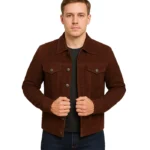 Men’s Dark Brown Trucker Suede Jacket