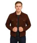 Men’s Dark Brown Trucker Suede Jacket