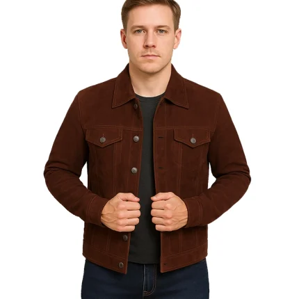 Men’s Dark Brown Trucker Suede Jacket