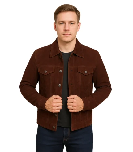 Men’s Dark Brown Trucker Suede Jacket