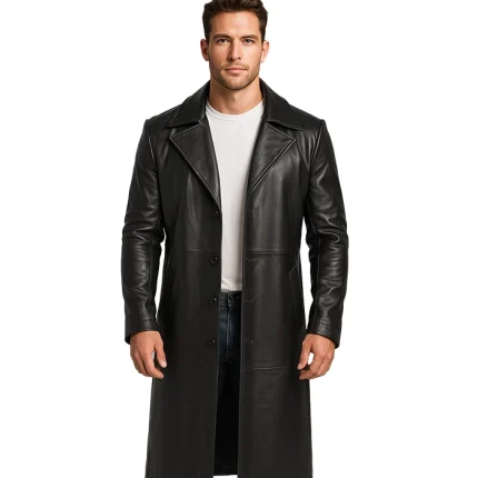 Men’s Full-Length Black Leather Coat – Duster Coat