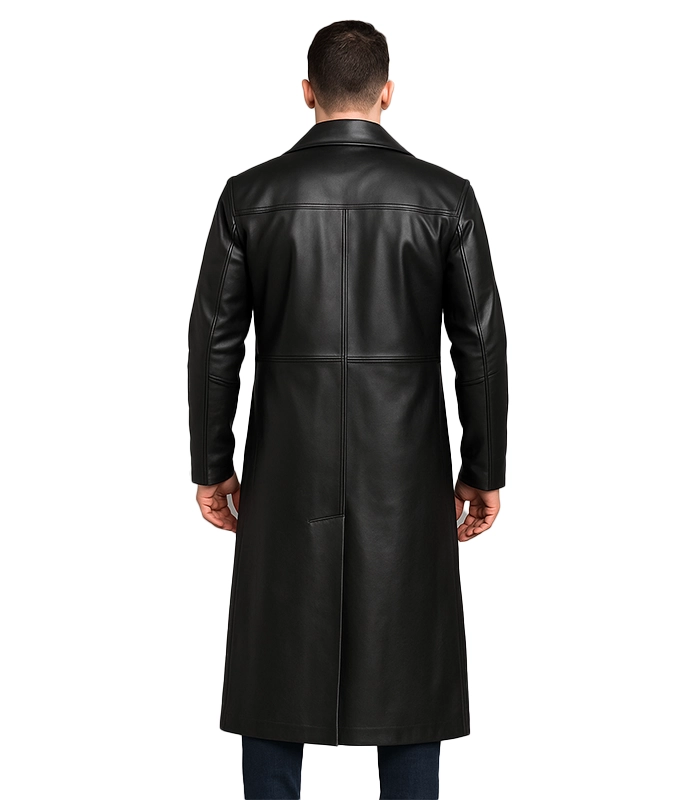 Men’s Full-Length Black Leather Coat – Duster Coat Men’s Full-Length Black Leather Coat – Duster Coat