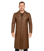 Men's Full Length Brown Leather Coat - Duster Coat