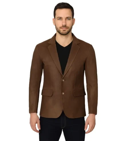 Men's Lambskin Snuff Brown Leather Blazer