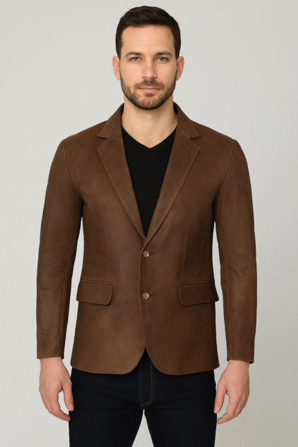 Men’s Lambskin Snuff Brown Leather Blazer