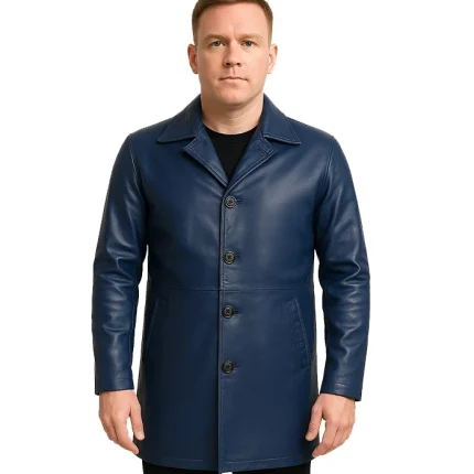 Men's Leather Blue 3 4 Car Coat