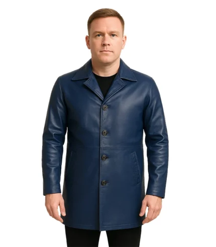 Men's Leather Blue 3 4 Car Coat