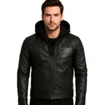 Men’s Long Black Wool Coat with Hood