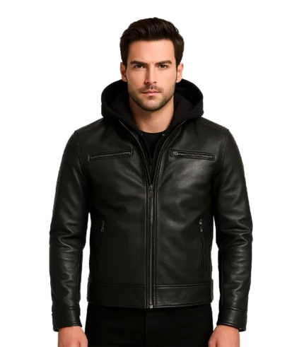 Men’s Long Black Wool Coat with Hood