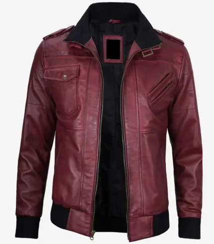 Mens-Maroon-Bomber-Leather-Jacket-With-Hood-f.