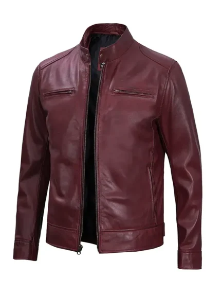 Mens-Maroon-Leather-Cafe-Racer-Motorcycle-Jacket Front