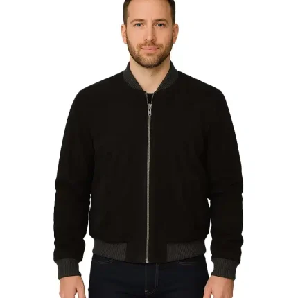 Men’s Premium Black Suede Bomber Jacket