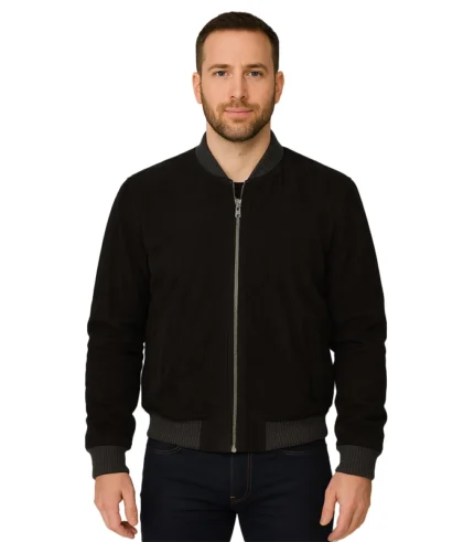Men’s Premium Black Suede Bomber Jacket