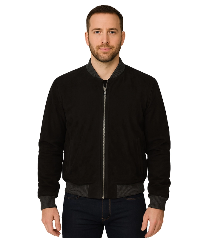 Men’s Premium Black Suede Bomber Jacket Men’s Premium Black Suede Bomber Jacket