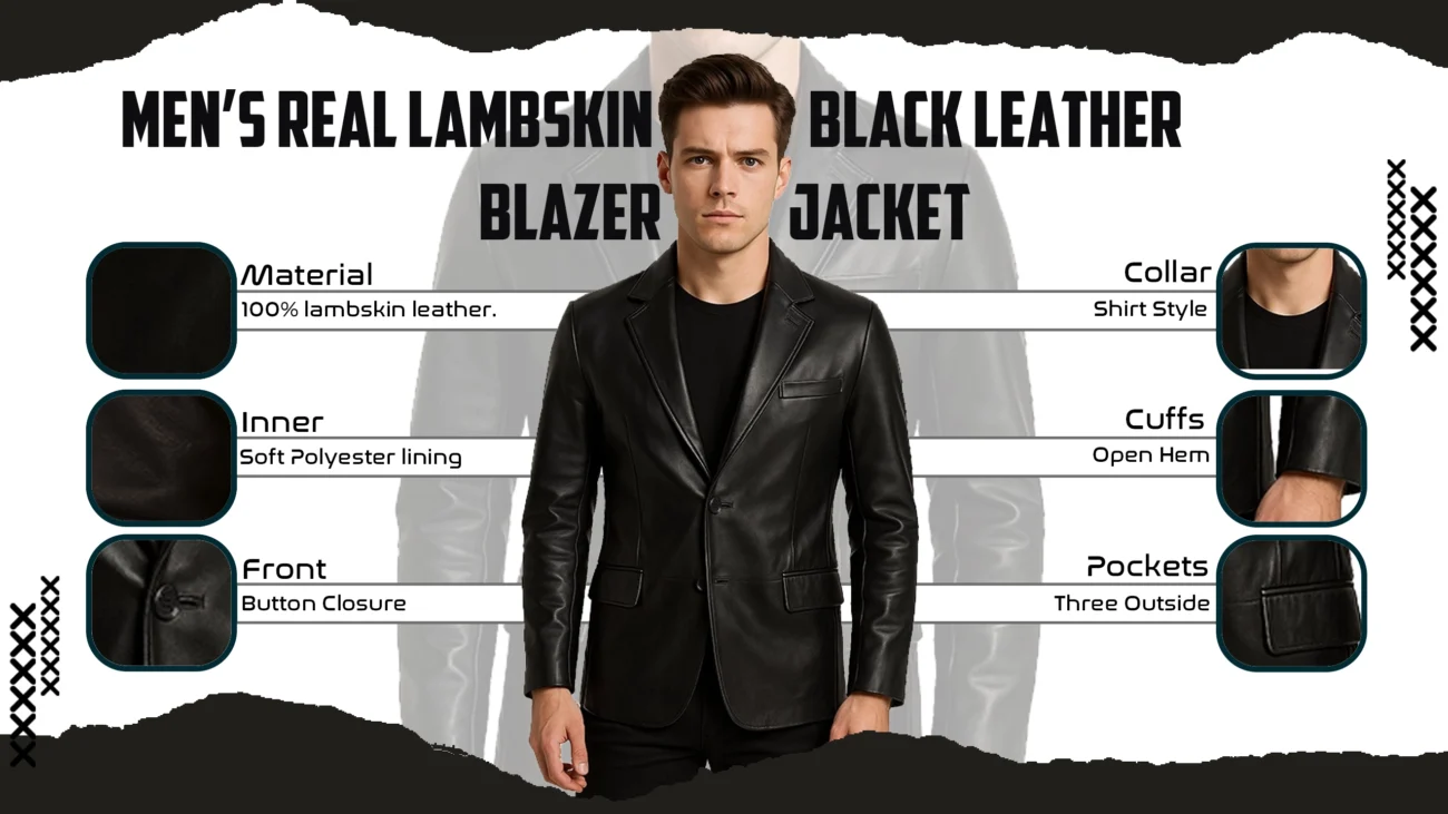Men's Real Lambskin Black Leather Blazer Jacket