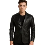 Men’s Real Lambskin Black Leather Blazer Jacket