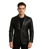 Men’s Real Lambskin Black Leather Blazer Jacket
