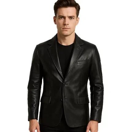 Men’s Real Lambskin Black Leather Blazer Jacket