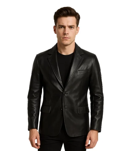 Men’s Real Lambskin Black Leather Blazer Jacket