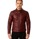 Mens Real Lambskin Leather Maroon Biker Jacket – Quilted Shoulder
