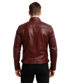 Mens Real Lambskin Leather Maroon Biker Jacket – Quilted Shoulder