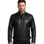 Men’s Real Leather Cafe Racer Black Motorcycle Jacket — Fast Delivery