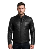 Men’s Real Leather Cafe Racer Black Motorcycle Jacket — Fast Delivery
