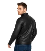 Men’s Real Leather Cafe Racer Black Motorcycle Jacket — Fast Delivery