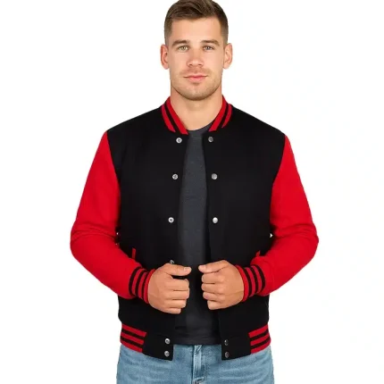 Men’s Red and Black Varsity Jacket – Baseball Style Jacket