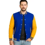 Men’s Royal Blue Baseball Jacket – Yellow Sleeve Varsity Bomber