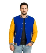 Men’s Royal Blue Baseball Jacket – Yellow Sleeve Varsity Bomber
