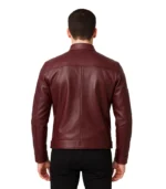 Men's Slim Fit Maroon Cafe Racer Leather Jacket