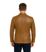 Mens Two Button Camel Brown Leather Blazer