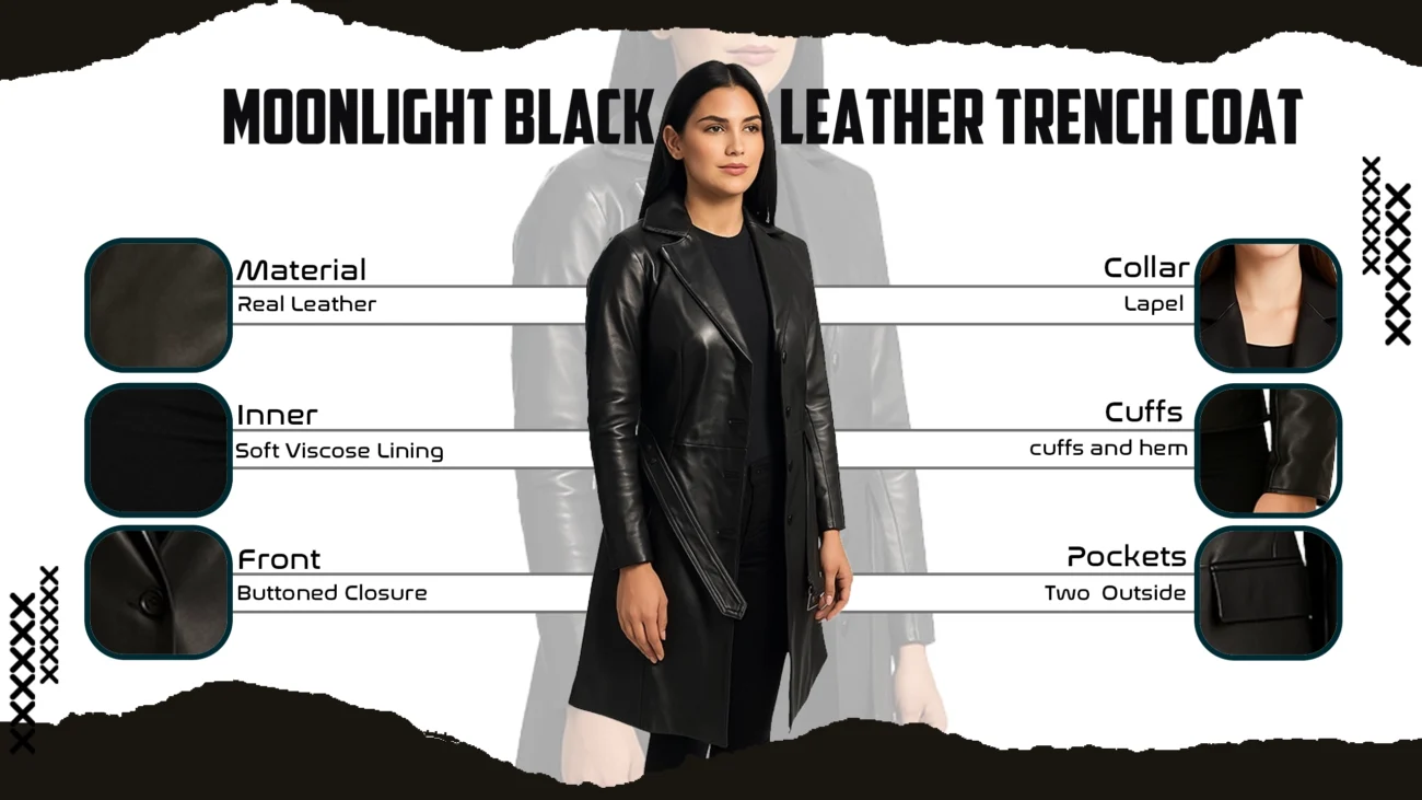 Moonlight Black Leather Trench Coat
