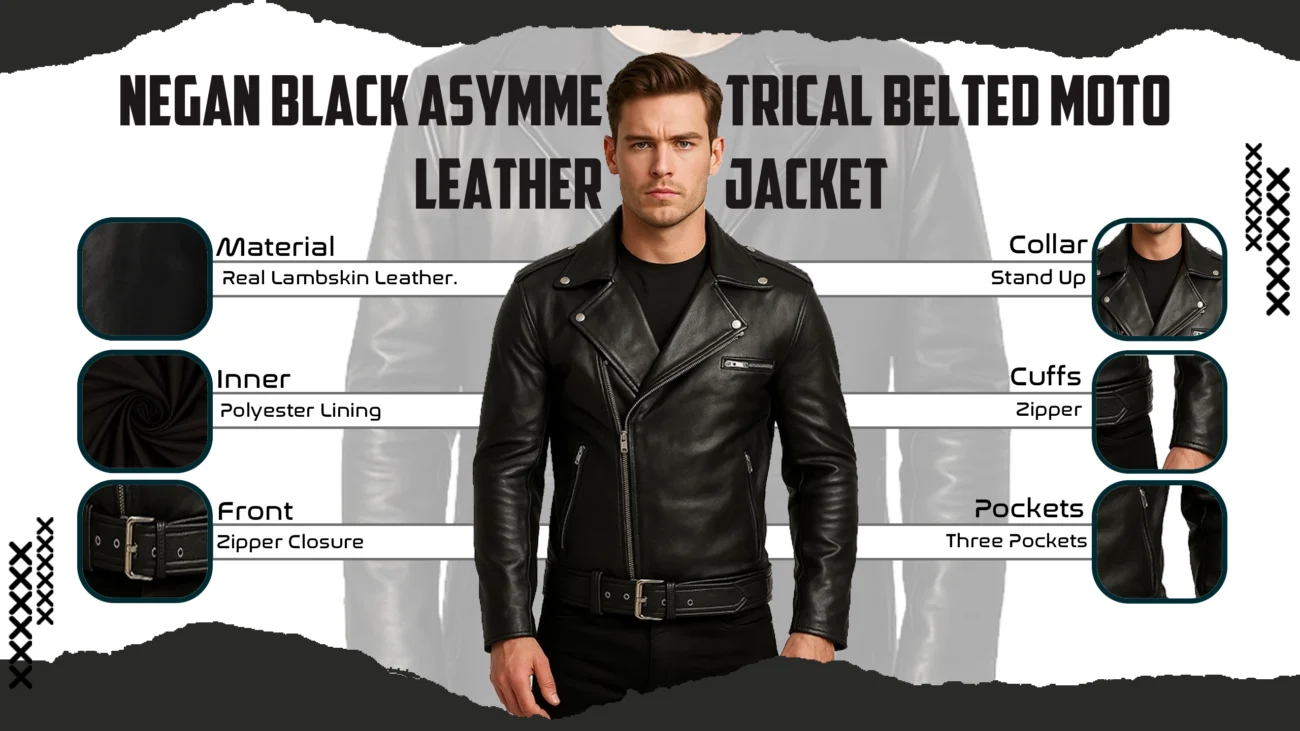 Negan Black Asymmetrical Belted Moto Leather Jacket
