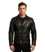 Negan Black Asymmetrical Belted Moto Leather Jacket