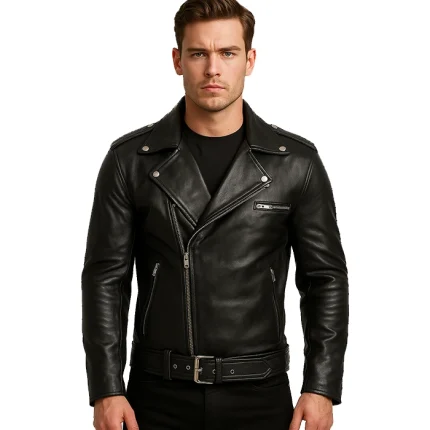 Negan Black Asymmetrical Belted Moto Leather Jacket