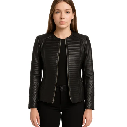 Nexi Quilted Black Leather Jacket f