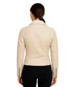 Ninfa Women Moto Style Beige Real Leather Jacket