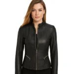 Rachel Womens Black Cafe Racer Leather Jacket