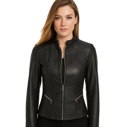 Rachel Womens Black Cafe Racer Leather Jacket