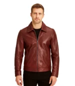 Reeves Men's Harrington Real Maroon Leather Jacket