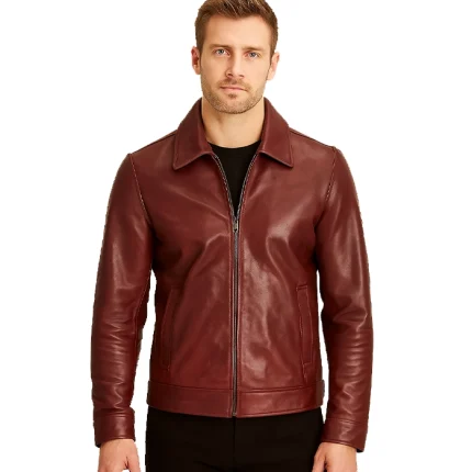 Reeves Men's Harrington Real Maroon Leather Jacket